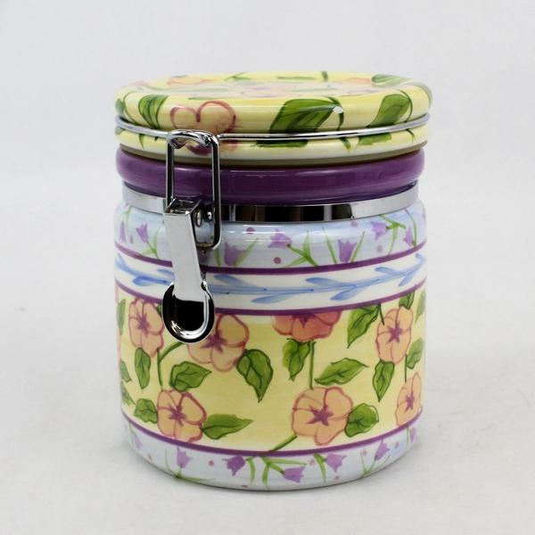 Capriware Porcelain Canister Lock Down Bail Lids Spring Floral Handpainted 6.25"