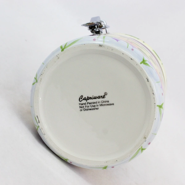 Capriware Porcelain Canister Lock Down Bail Lids Spring Floral Handpainted 6.25"