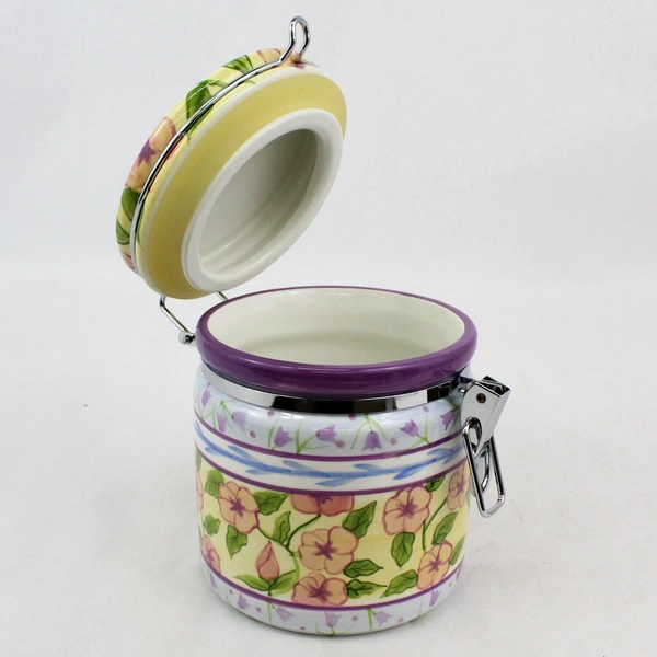 Capriware Porcelain Canister Lock Down Bail Lids Spring Floral Handpainted 6.25"