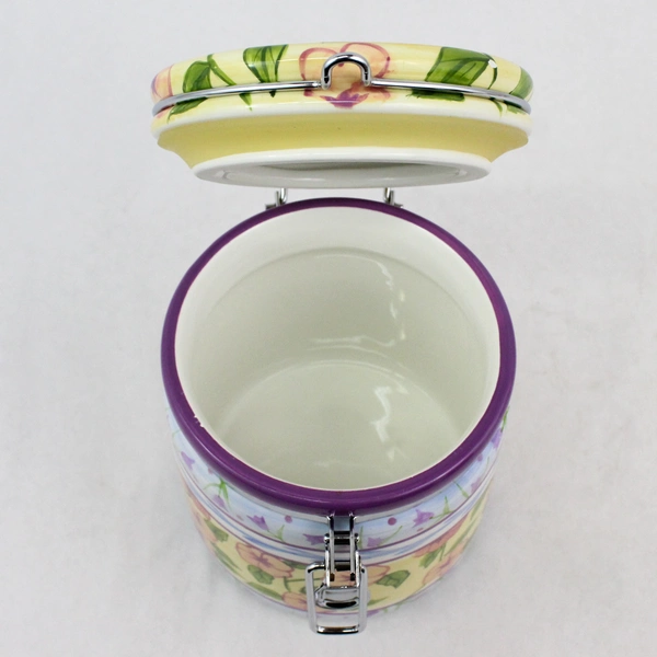 Capriware Porcelain Canister Lock Down Bail Lids Spring Floral Handpainted 6.25"