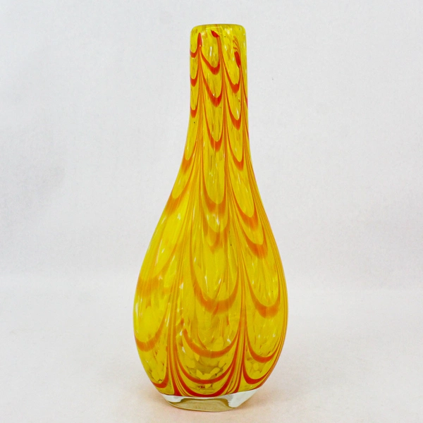Hand Blown Art Glass Vase Art Deco Orange And Yellow Swirl Pattern 14.75 Inch