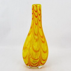 Hand Blown Art Glass Vase Art Deco Orange And Yellow Swirl Pattern 14.75 Inch