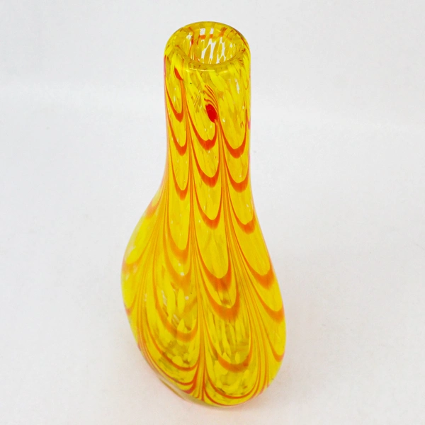 Hand Blown Art Glass Vase Art Deco Orange And Yellow Swirl Pattern 14.75 Inch