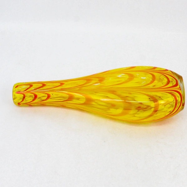 Hand Blown Art Glass Vase Art Deco Orange And Yellow Swirl Pattern 14.75 Inch