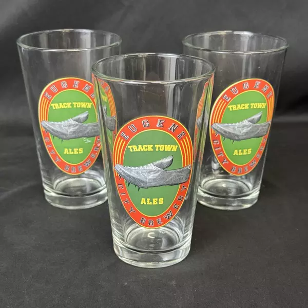 Set Of 3 Eugene City Brewery Track Town Ales Glasses 6 Inch