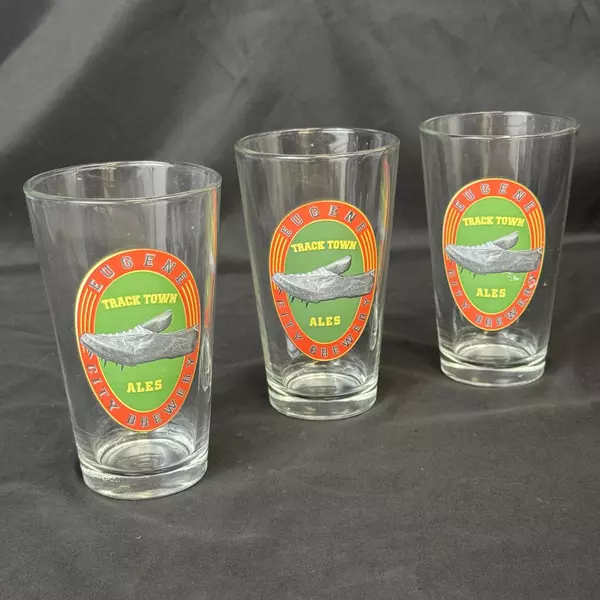 Set Of 3 Eugene City Brewery Track Town Ales Glasses 6 Inch