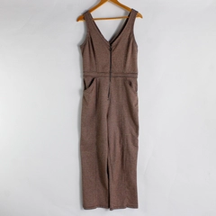 Wild Fable Women's Jumpsuit Brown Plaid V-neck Zip Sleeveless Size M w/ Pockets