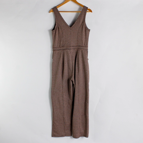 Wild Fable Women's Jumpsuit Brown Plaid V-neck Zip Sleeveless Size M w/ Pockets
