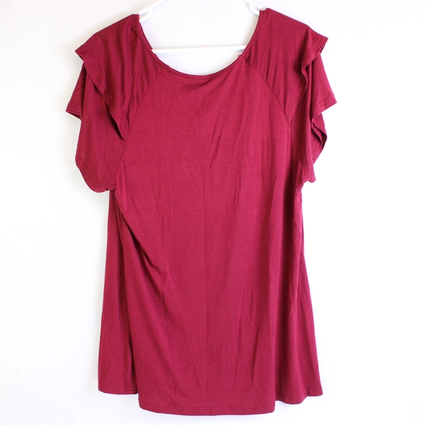 Bishuige V-Neck Red Short Sleeve T-Shirt Loose Fit Women's Size XL