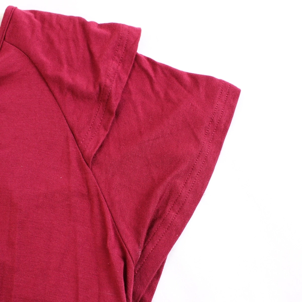 Bishuige V-Neck Red Short Sleeve T-Shirt Loose Fit Women's Size XL