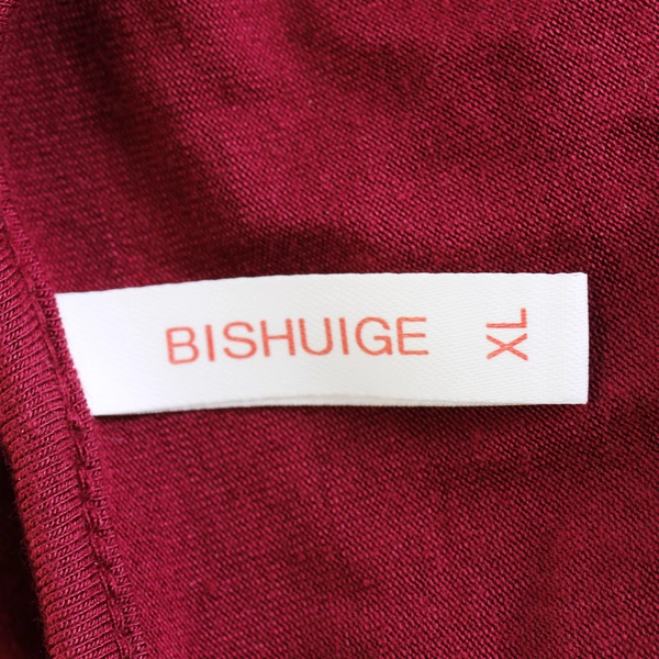 Bishuige V-Neck Red Short Sleeve T-Shirt Loose Fit Women's Size XL