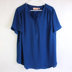 Evri Women's Size 2X Blue Half Button Up Short Sleeve T-Shirt