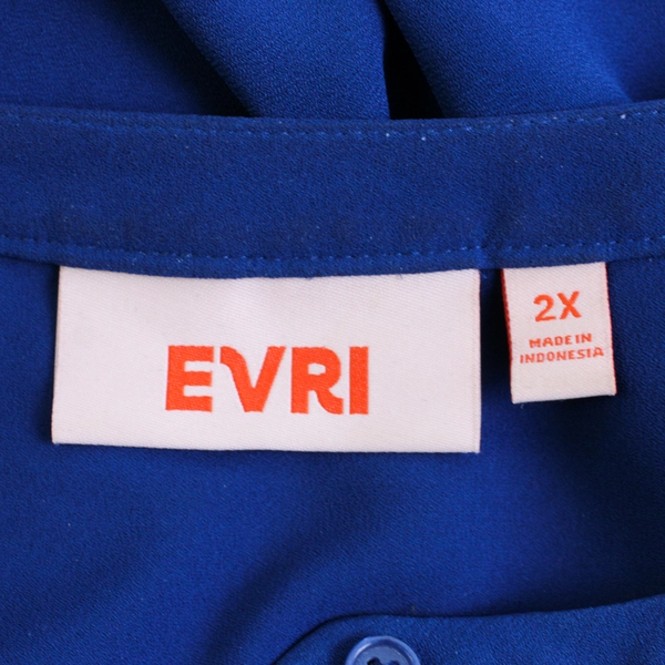 Evri Women's Size 2X Blue Half Button Up Short Sleeve T-Shirt