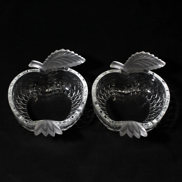Set Of 2 Studio Nova Apple Delight Crystal Candy Dishes Clear Etched Leaves