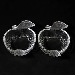 Set Of 2 Studio Nova Apple Delight Crystal Candy Dishes Clear Etched Leaves