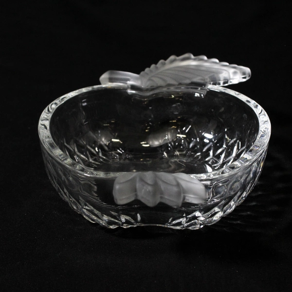 Set Of 2 Studio Nova Apple Delight Crystal Candy Dishes Clear Etched Leaves