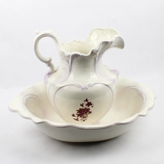 Antique Porcelain Hand Painted Floral Bud Vase with Matching Serving Dish Set