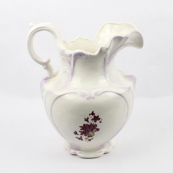 Antique Porcelain Hand Painted Floral Bud Vase with Matching Serving Dish Set