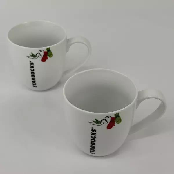 Set of 2 Starbucks 2011 Christmas Holiday 13 oz. Coffee Mugs Mittens Birds