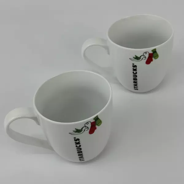 Set of 2 Starbucks 2011 Christmas Holiday 13 oz. Coffee Mugs Mittens Birds