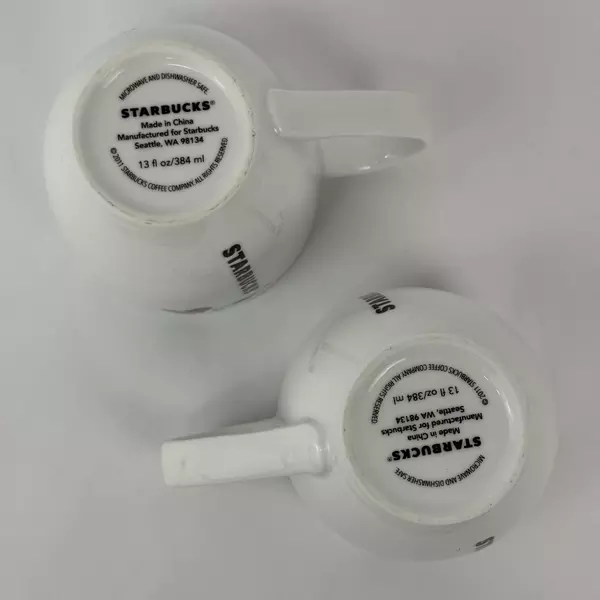 Set of 2 Starbucks 2011 Christmas Holiday 13 oz. Coffee Mugs Mittens Birds