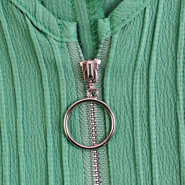 Green Short-Sleeved Ribbed Top Silver-Tone Zipper Accent Women's Size 2XL