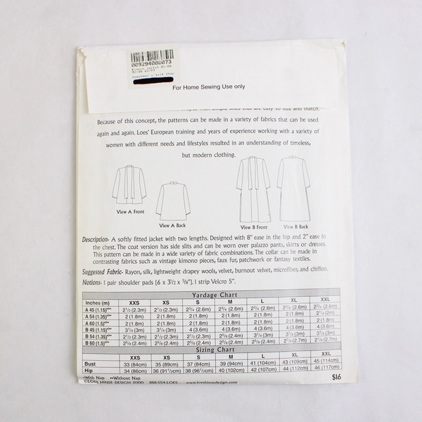 Loes Hinse Kimono Jacket Sewing Pattern 5103 Two Lengths Multi-Size Cut Complete