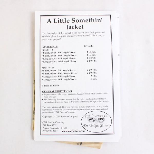 A Little Somethin' Jacket Sewing Pattern Sizes 8 to 24 CNT Pattern Co.