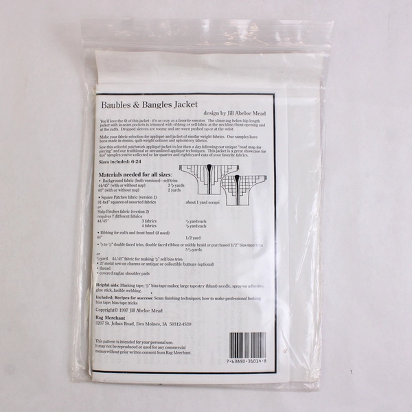 Rag Merchant Baubles & Bangles Jacket Applique Dolman Sleeves Jill Mead 6-24