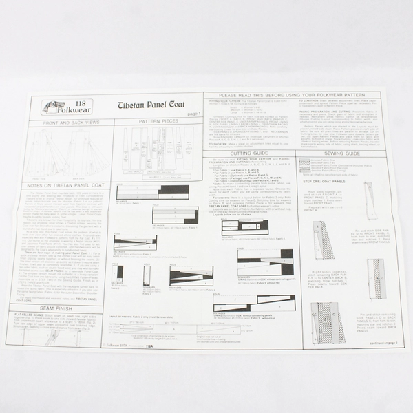 Folkwear 118 Tibetan Panel Coat Pattern Vintage Ethnic Costume Uncut Sz 6-18