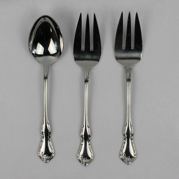 Lot Of 3 Reed & Barton Lattice Rose (Stainless) Flatware 2 Serving Forks 1 Spoon