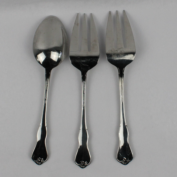 Lot Of 3 Reed & Barton Lattice Rose (Stainless) Flatware 2 Serving Forks 1 Spoon