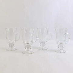 Set of 4 Libbey Clear Glass Irish Coffee Mugs Footed Cups 6"