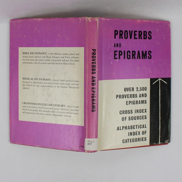 Proverbs And Epigrams Over 2500 Proverbs & Epigrams 1954 HC DJ Ex-Library