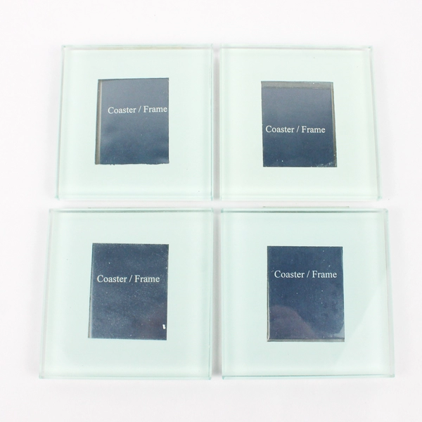 Set Of 4 Unbranded Clear Square Glass Coasters/Picture Frames With Brown Holder