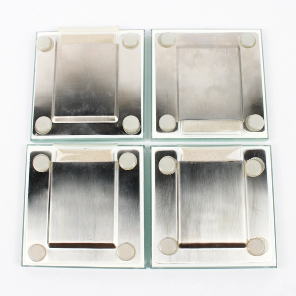 Set Of 4 Unbranded Clear Square Glass Coasters/Picture Frames With Brown Holder