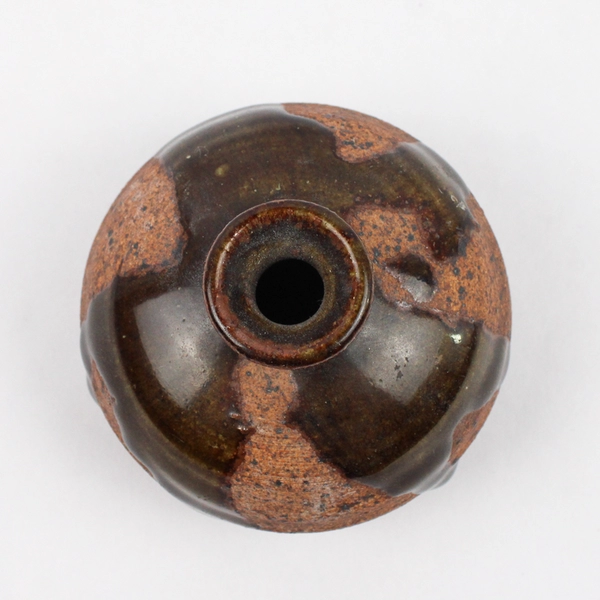 Small Handmade Signed SS Decorative Coil Pottery Brown Round 2.75" Tall