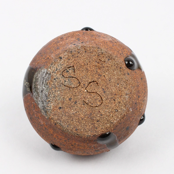 Small Handmade Signed SS Decorative Coil Pottery Brown Round 2.75" Tall