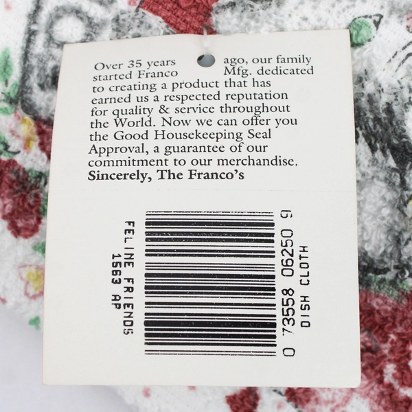 Cannon Franco Country Classics Feline Friends On White Dish Cloth 11.5" x 11.5"