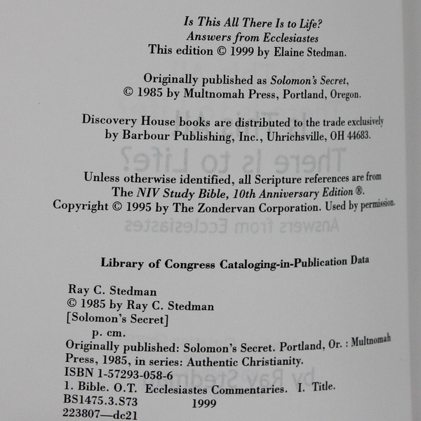 Is This All There Is to Life Answers from Ecclesiastes Ray C. Stedman Ex-Library