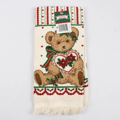 Vtg Cannon Greeting With Love Dishcloth Teddy Christmas On White 24" x 16"