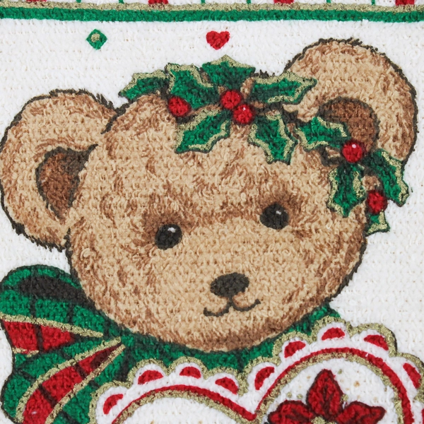 Vtg Cannon Greeting With Love Dishcloth Teddy Christmas On White 24" x 16"