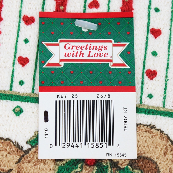 Vtg Cannon Greeting With Love Dishcloth Teddy Christmas On White 24" x 16"