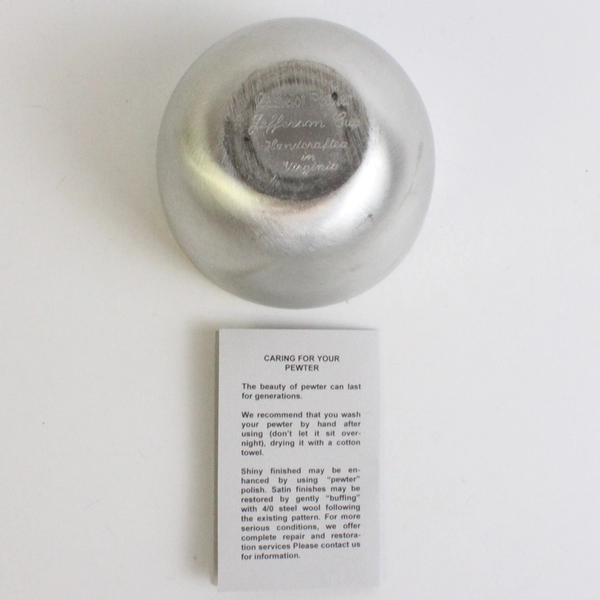 Camelot Pewter Jefferson Cup Handcrafted In Virginia Engraved Letters WCES