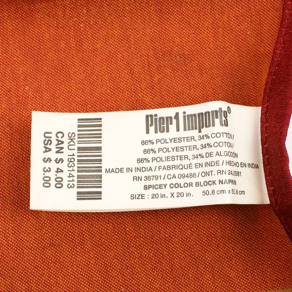 Lot Of 2 Matching Pier 1 Imports Fabric Napkins Red Green Yellow 19.5"x19.5"