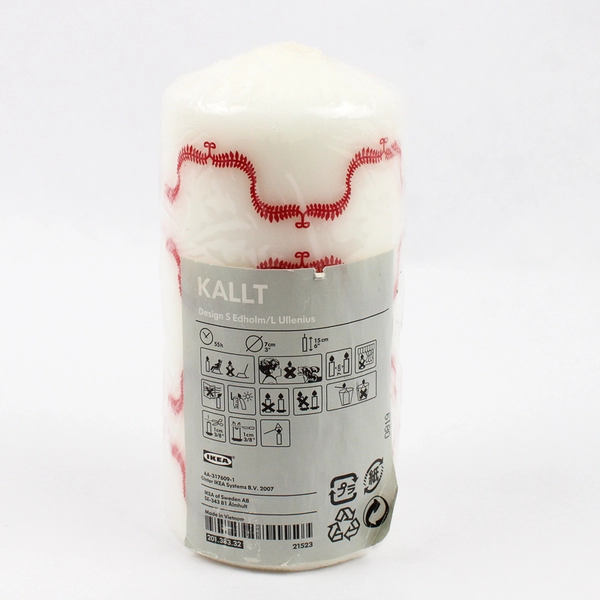 Ikea Kallt Design S Edholm Pillar Candle Red On White 55 Hrs 6" Tall 3" Diameter