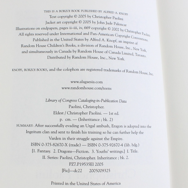 Eldest by Christopher Paolini Book Two Inheritance 2005 First Edition HC DJ