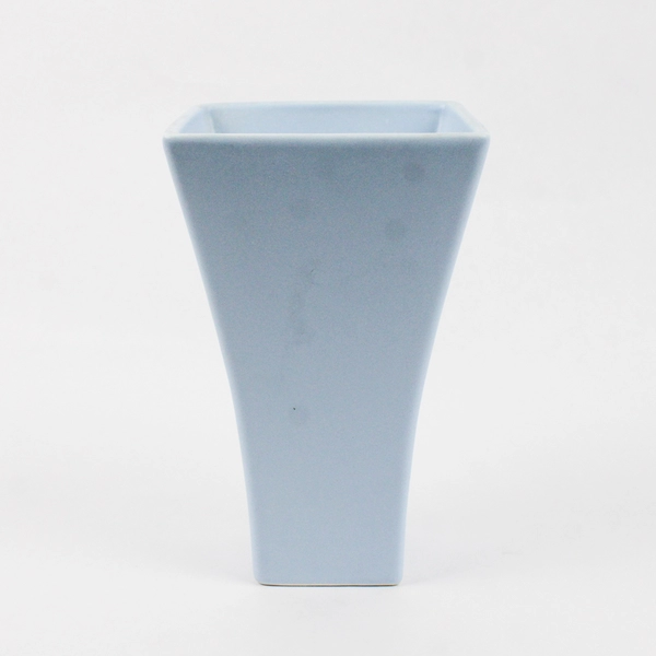 Ikea Solid Baby Blue Ceramic Vase Square Small Base 7.75" Tall
