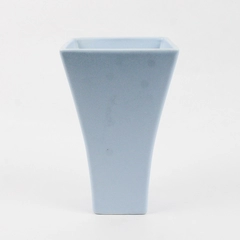 Ikea Solid Baby Blue Ceramic Vase Square Small Base 7.75" Tall