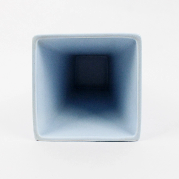 Ikea Solid Baby Blue Ceramic Vase Square Small Base 7.75" Tall